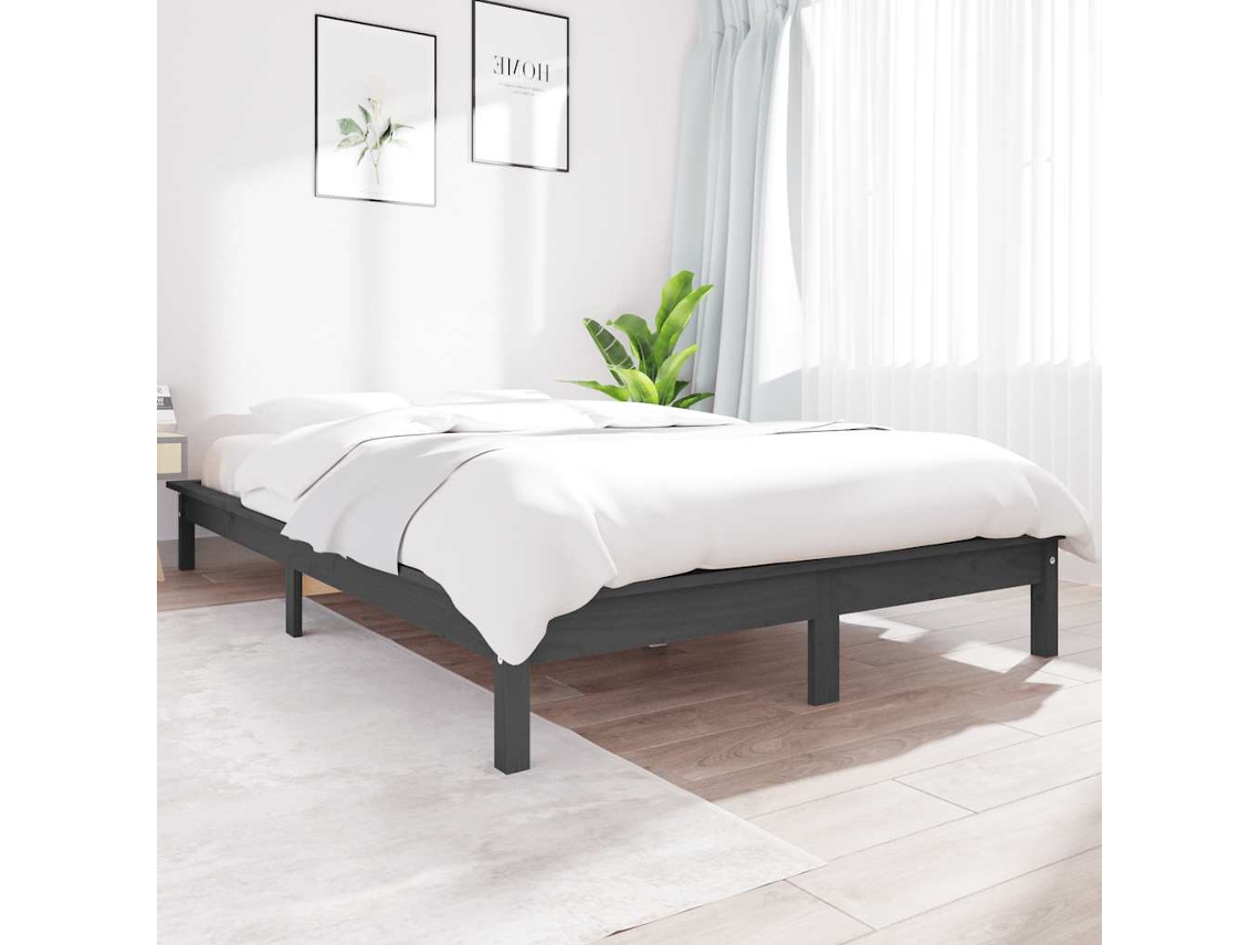 Vidaxl Estrutura De Cama 140x190 Cm Madeira De Pinho Maciça Cinza
