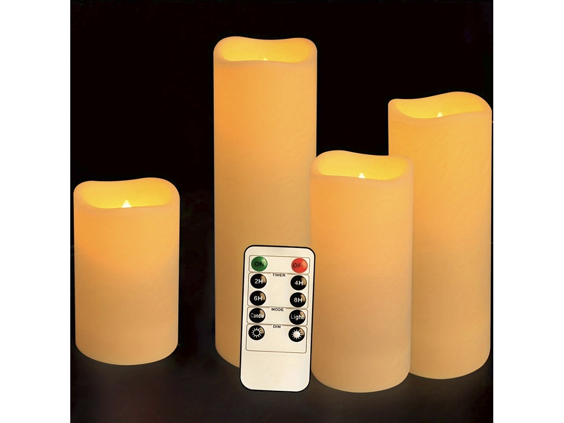 (4 Unidades) (inclui Controle Remoto) Velas De Led Sem Chama - Ideais Para Casamentos E Festas De Natal - Luzes Piscantes