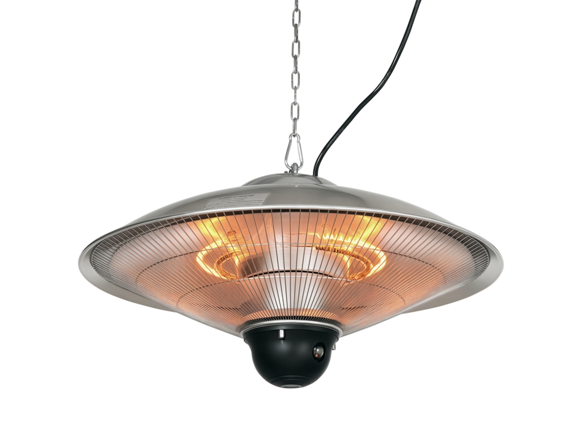 Aquecedor De Teto Exterior 1010/2210w Estufa De Infravermelhos Com Comando Remoto Ø58,5x33 Cm 12,6 M² Prateado