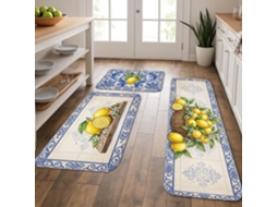 Tapetes de cozinha com estampa floral Limão, estilo clássico, azul, decorativos, confortáveis e laváveis para pisos.