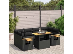 Vidaxl 7 Pcs Conjunto De Sofás P/ Jardim C/ Almofadões Vime Pe Preto