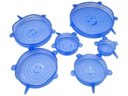 Tampas De Silicone Para Armazenar Alimentos, 6 Tamanhos, Azuis, Reutilizáveis