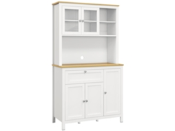 Armário Cozinha 5 portas, branco madeira, 100x40x180cm, com prateleiras ajustáveis, gaveta, bancada micro-ondas