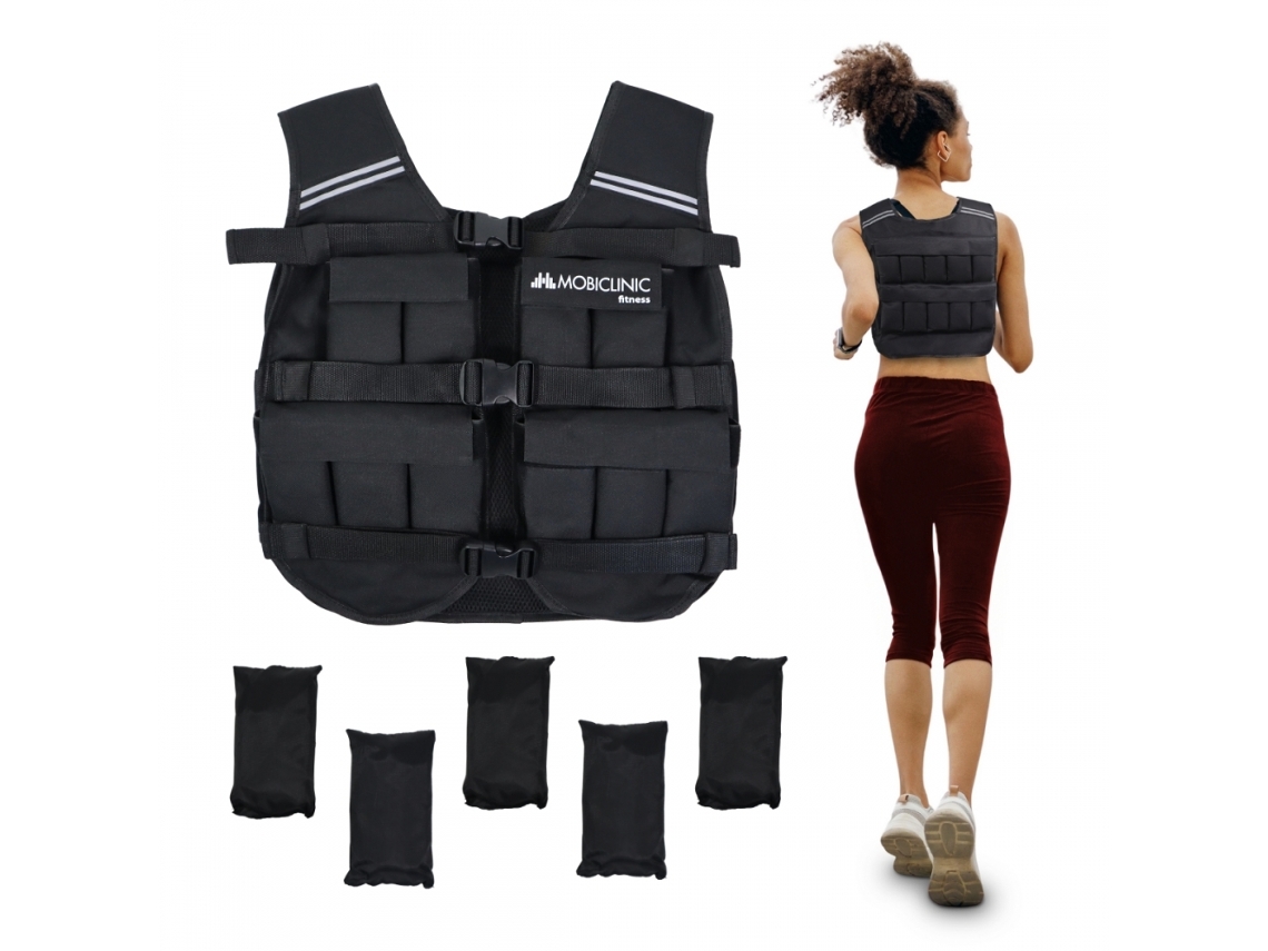 Colete de peso 10 kg MOBICLINIC Colete de treino Peso ajustável Respirável Acolchoado Adaptável Iron10 Preto