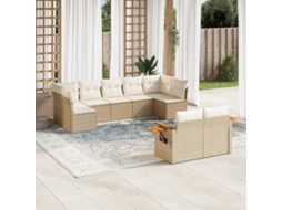 Vidaxl 9 Pcs Conjunto De Sofás P/ Jardim Com Almofadões Vime Pe Bege