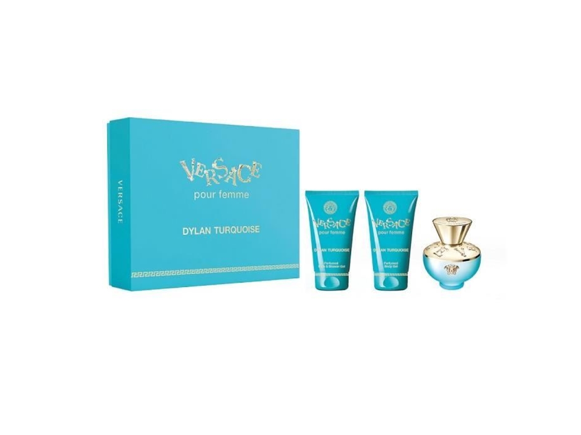 Conjunto Versace Dylan Turquoise Pour Femme Eau De Toilette 50ml Gel De Banho 50ml Gel Corporal 50ml