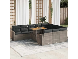 Vidaxl 11 Pcs Conjunto Sofás De Jardim C/ Almofadões Vime Pe Cinzento