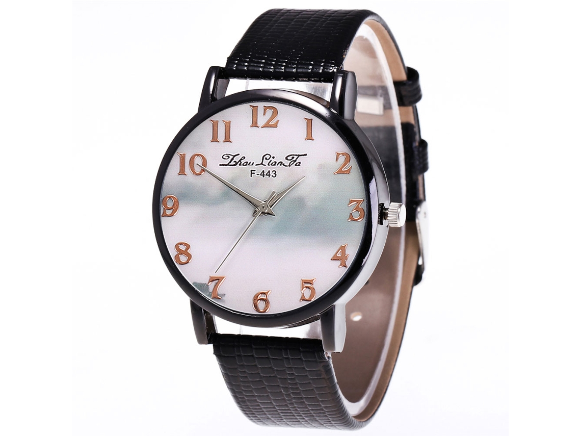 Reloj De Cuarzo Para Mujer Con Correa De Cuero Pu Dial Numeral Clásico Zhoulianfa Negro