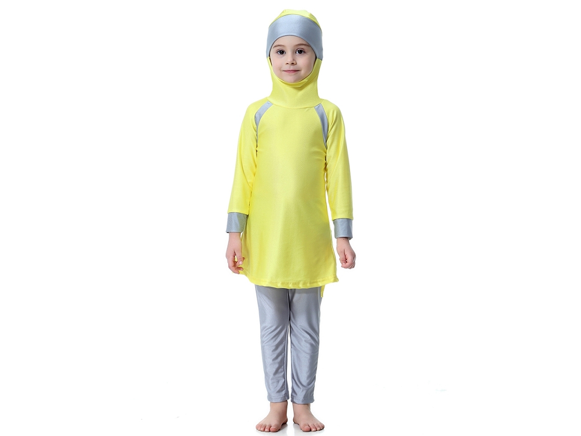 Mali maiô Musulmã Menina de Manga Longa e Calcinha Conjunto de Banho Amarelo 100