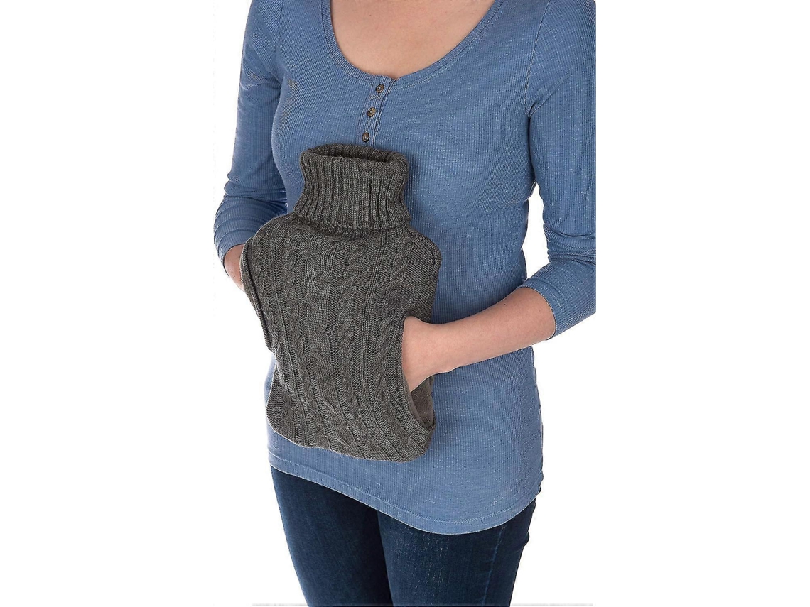 Bolsa De Água Quente 2l Com Bolsos Para Alívio Da Dor Nas Costas, Pescoço, Ombros, Pernas, Artrite E Cãibras AQUAFORGE (tricotado Cinza)