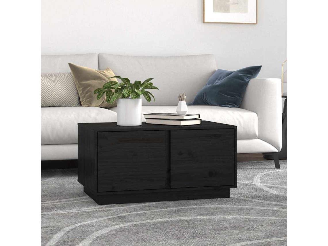 Vidaxl Mesa De Centro 80x50x40 Cm Madeira De Pinho Maciça Preto
