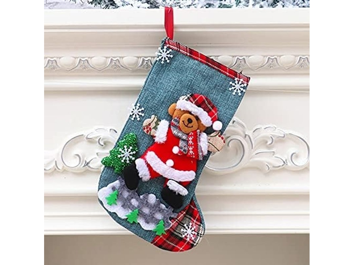 Calcetín Navideño De Estilo Oso Pequeño Decoración Navideña Colgante Con Diseño Clásico Y Gran Capacidad