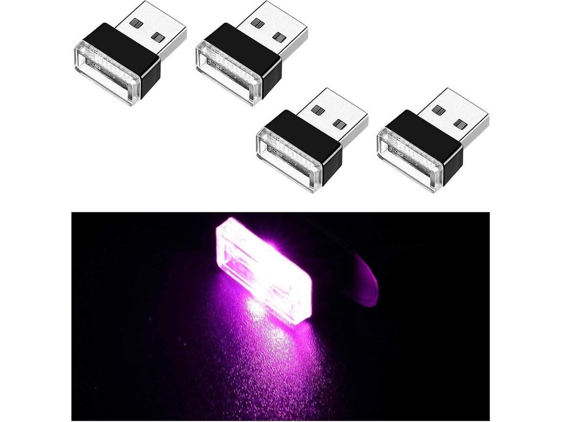 4pcs Luz De Ambiente Usb Led Para Carro, Mini Luz Plug-and-play, Iluminação Interna Portátil Vermelha Rosa