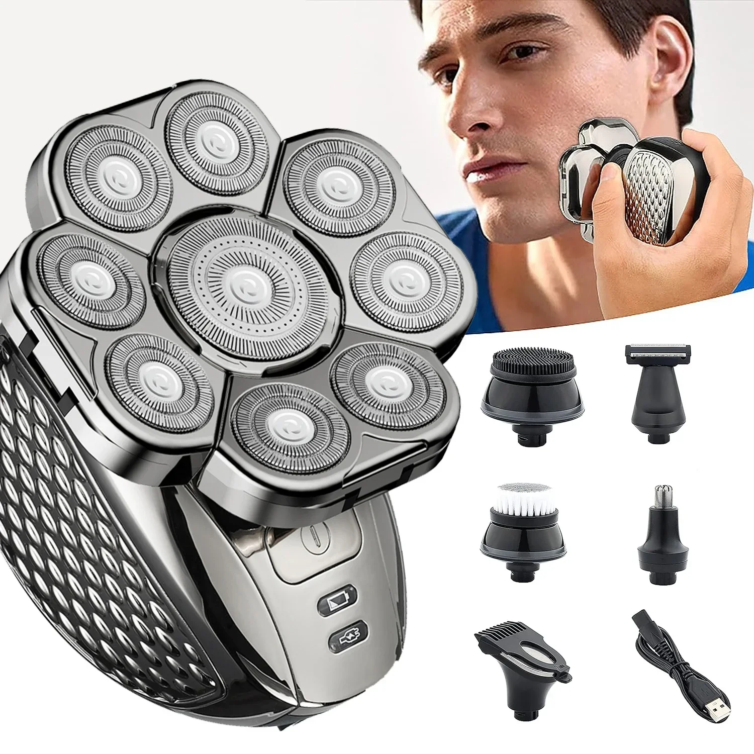 Barbeador Elétrico Masculino Com Cabeça Flutuante 6 Em 1 E 9 Lâminas