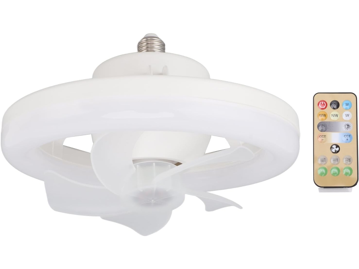 Ventilador De Teto Com Lâmpada Led E27, Rotação 360°, 5 Pás, 48w,