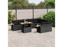 Vidaxl 10 Pcs Conjunto Sofás De Jardim C/ Almofadões Vime Pe Preto