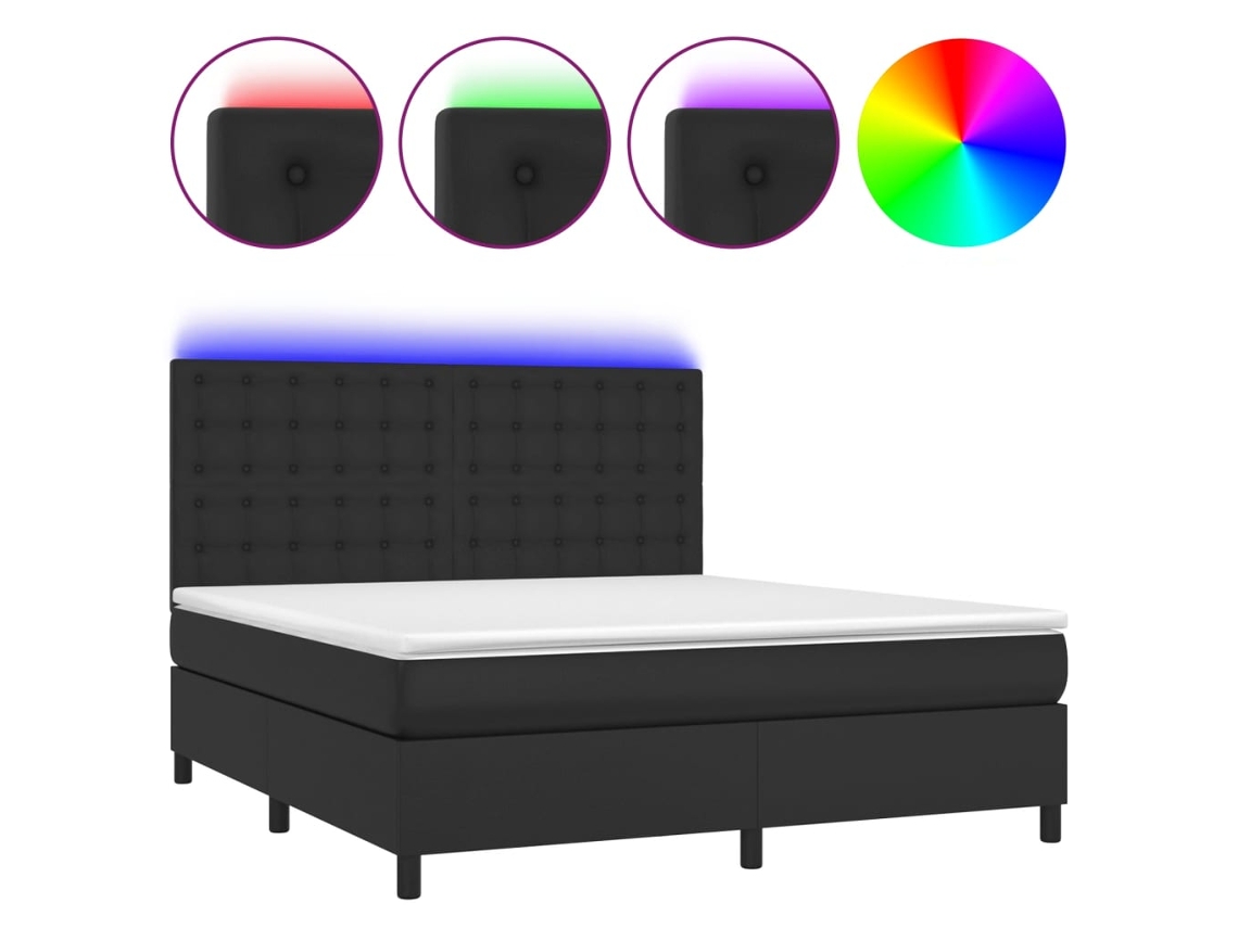 Cama Box Spring com Colchão LED 180x200 cm Couro Artificial Preto MAISON EXCLUSIVE