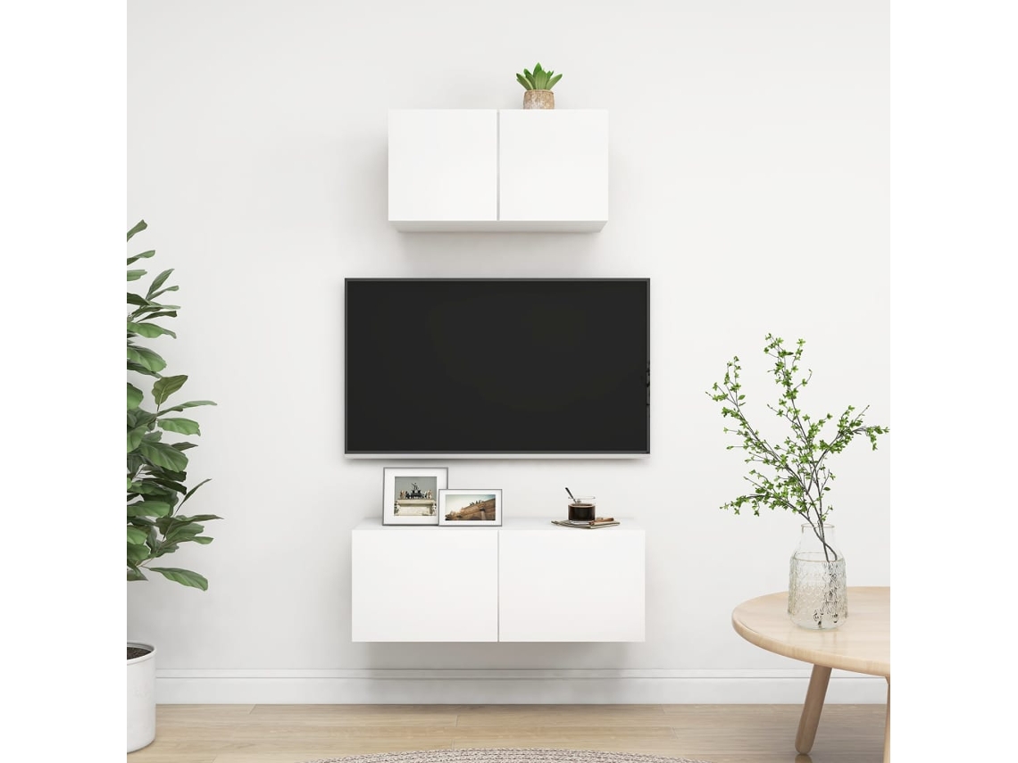 2 Pcs Conjunto De Móveis De Tv | Armário Para Tv | Suporte De Tv Derivados De Madeira Branco Wsd997457 Lovely Home