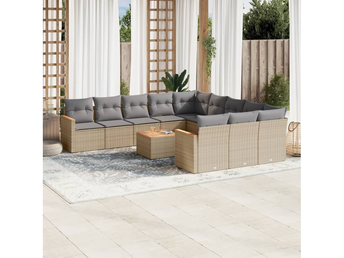 Conjunto de 12 Sofás para Jardim com Almofadões Vime Pe Bege Dkd Home Decor