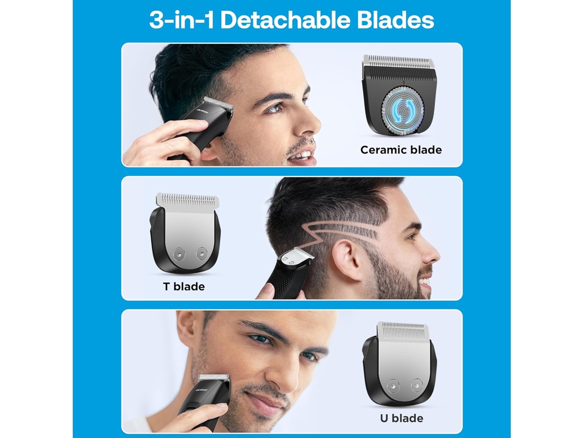 Glaker Tesoura De Cabelo Sem Fio 2 Em 1 Com 10 Guarda Kit De Barbear Para Homens