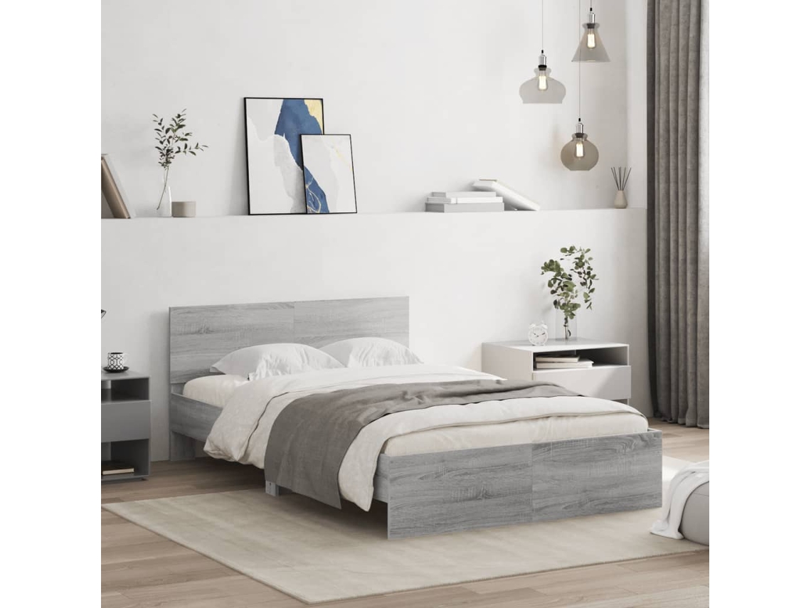 Estrutura De Cama Com Cabeceira 120x190 Cm Cinzento Sonoma