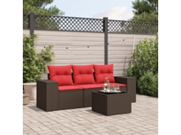 Vidaxl Conjunto De Sofá De Jardim Com 4 Peças E Almofadas Em Rattan Sintético Marrom
