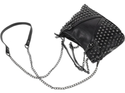 Bolsa De Ombro Feminina Ciieeo Em Couro Pu Preto Com Tachas Sofisticadas, Corrente Metálica Versátil, Tamanho