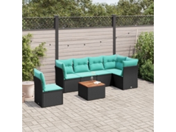 Vidaxl 7 Pcs Conjunto De Sofás P/ Jardim C/ Almofadões Vime Pe Preto