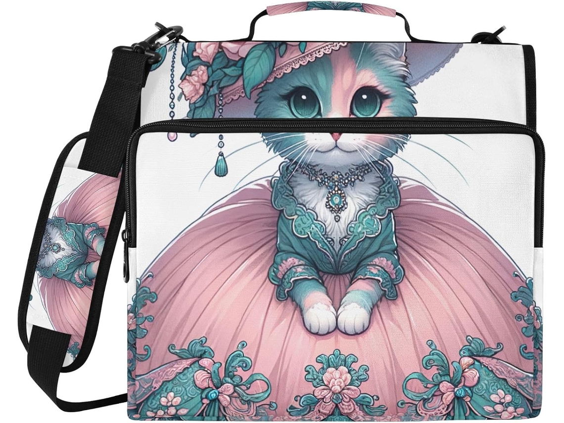 Pasta Fichário Com Estampa De Gatinho Engraçado, Ideal Escola E Trabalho Impermeável, Com Compartimento