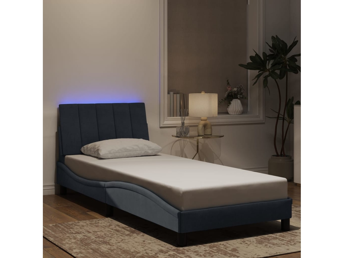 Estrutura De Cama C/ Luzes Led 90x200 Cm Veludo Cinza-escuro