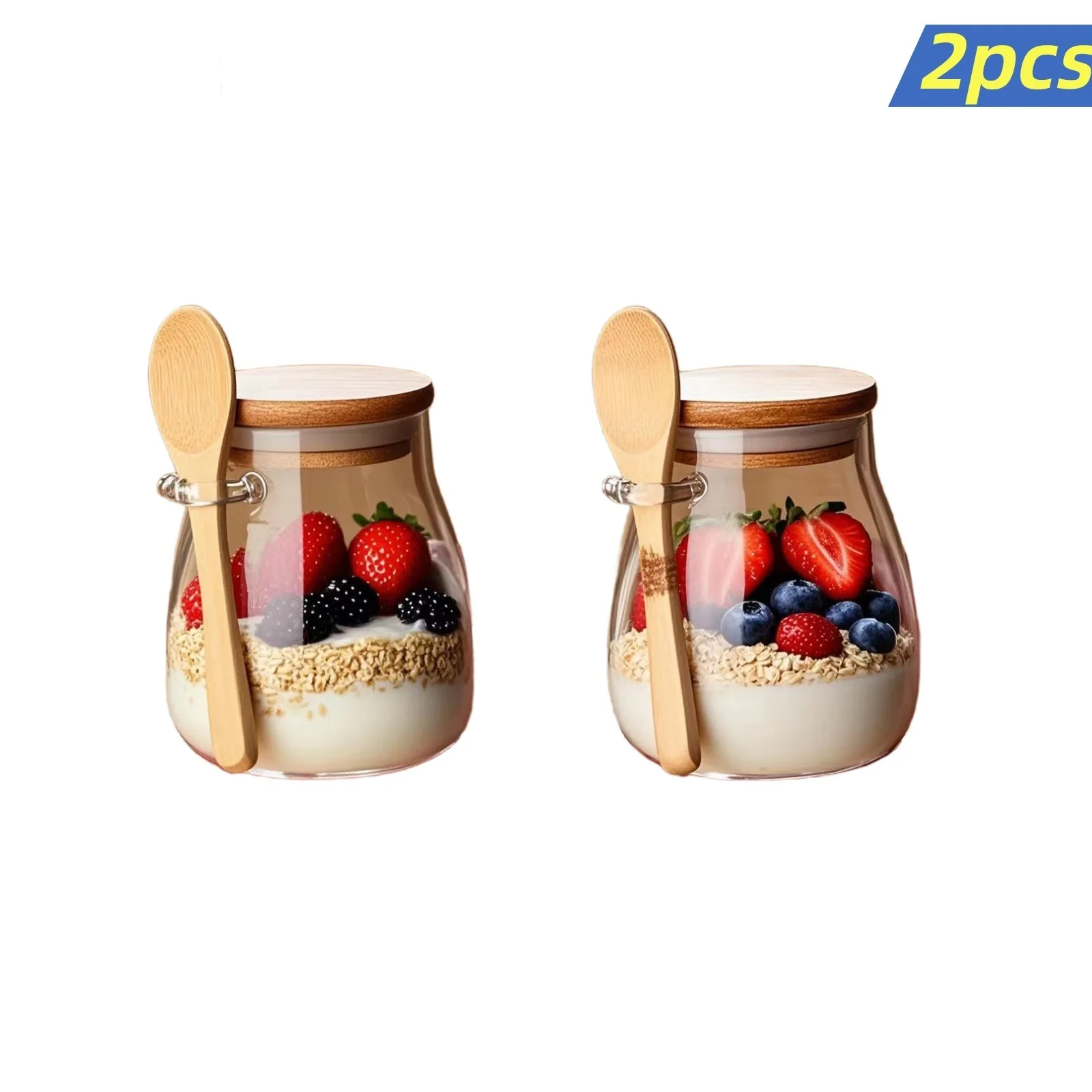 (350ml - 2 Potes) Pote De Vidro Redondo Com Vedação Hermética – Arrumação E Organização De Cozinha Ideal Para Aveia, Especiarias, Café E Grão