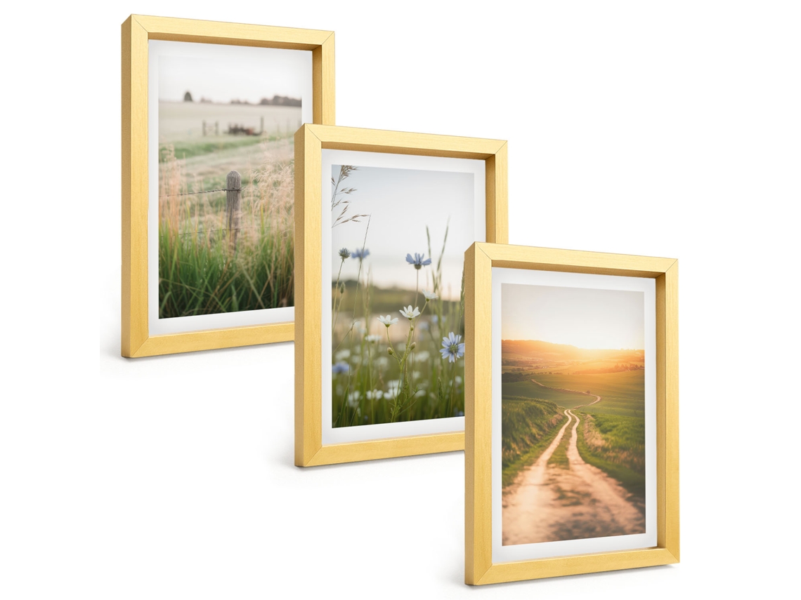 Um Conjunto De Imagens Decorativas Em Uma Moldurapaisagens, Natureza, Campos, Caminho Moldura Dourada Pinturas De Quarto Espelharte (3 Peças 20x30 Cm)