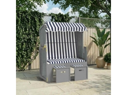 Vidaxl Strandkorb Com Toldo Vime Pe E Madeira Maciça Azul E Branco