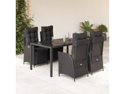 Vidaxl 5 Pcs Conjunto de Jantar P/ Jardim C/ Almofadões Vime Pe Preto