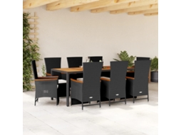 Vidaxl 9 Pcs Conjunto De Jantar P/ Jardim C/ Almofadões Vime Pe Preto