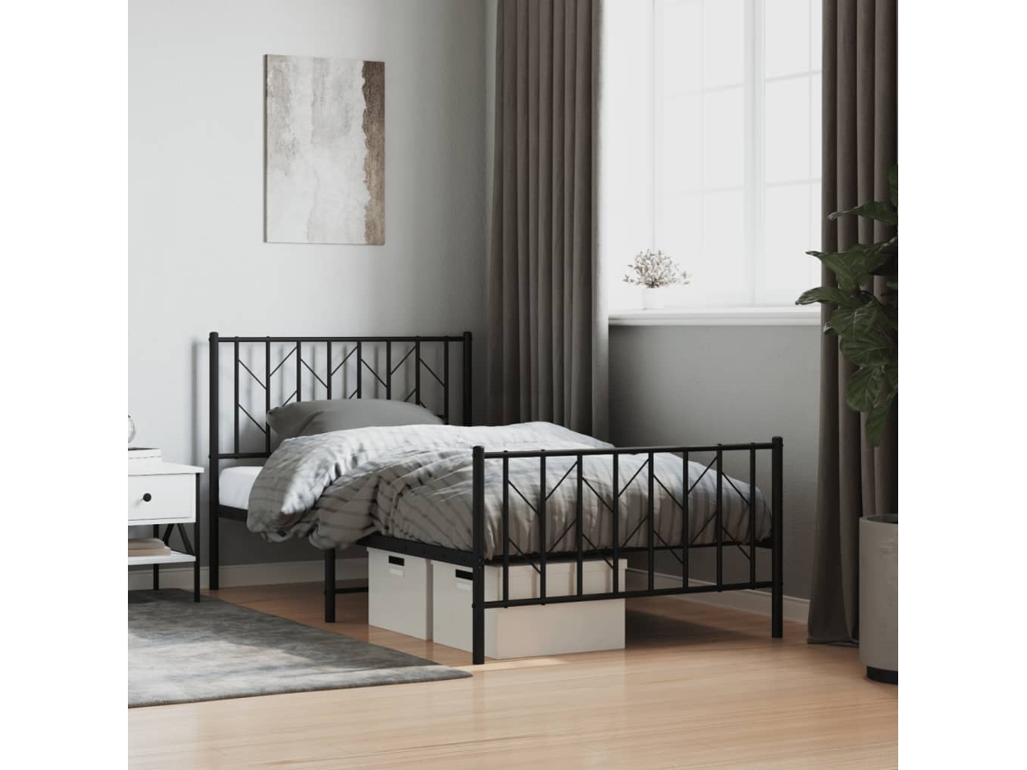 Vidaxl Estrutura De Cama Com Cabeceira E Pés 100x190 Cm Metal Preto