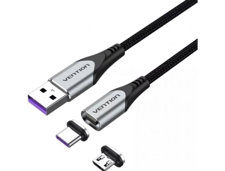 Cabo USB 2.0 VENTION Cqnhd/ USB Macho/ MicroUSB Macho USB Tipo-C Macho/ 50Cm/ Cinza