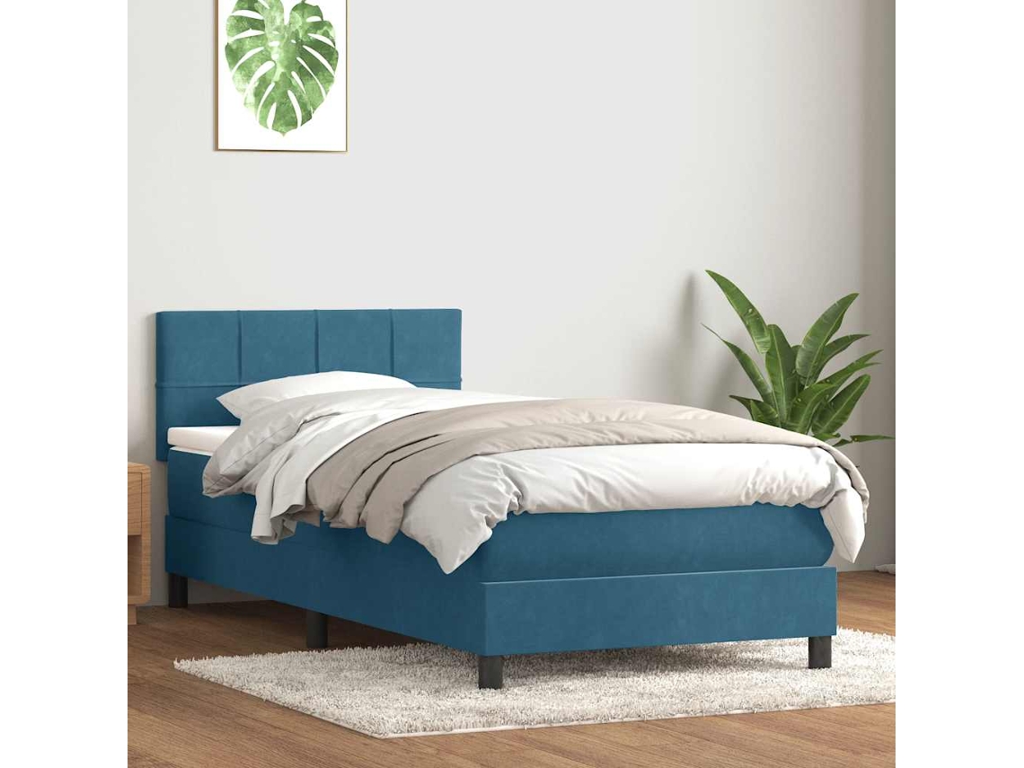 Cama Com Molas/colchão 80x220 Cm Veludo Azul-escuro