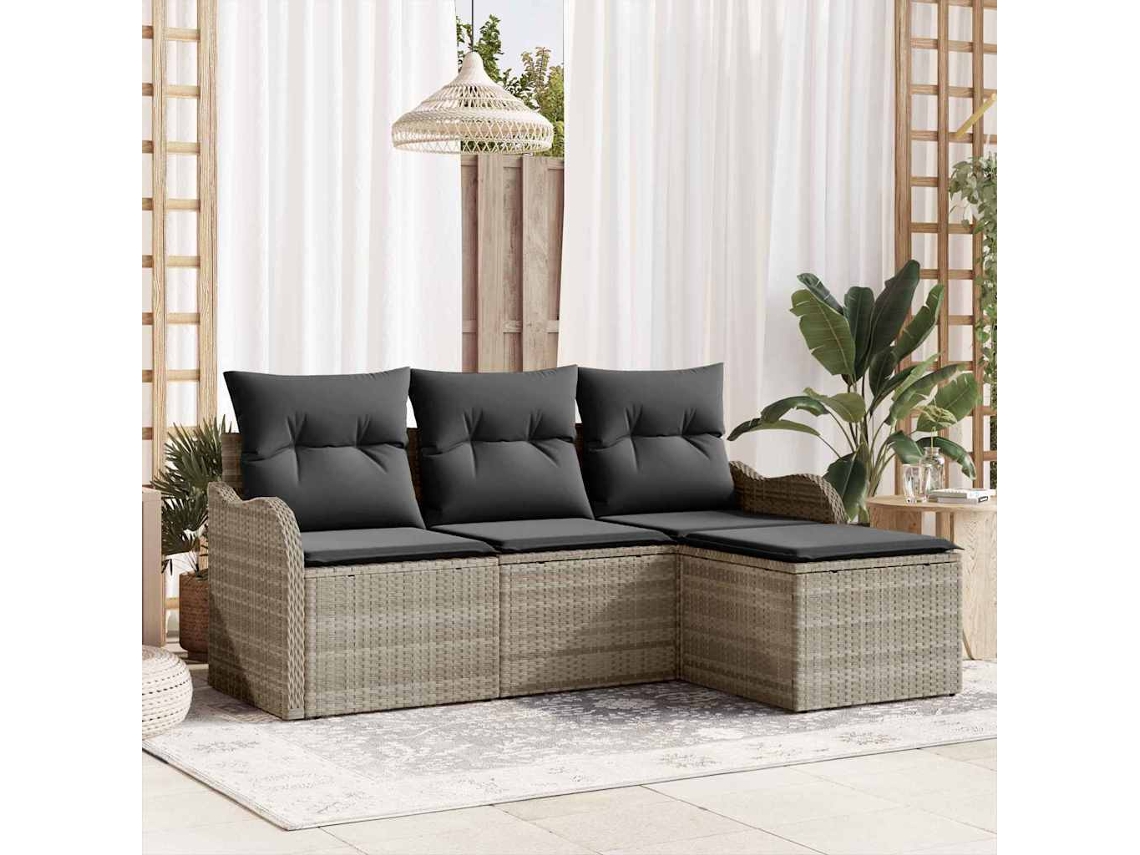 Vidaxl Conjunto De Sofá De Jardim Com Almofada 4 Pcs Cinzento-claro