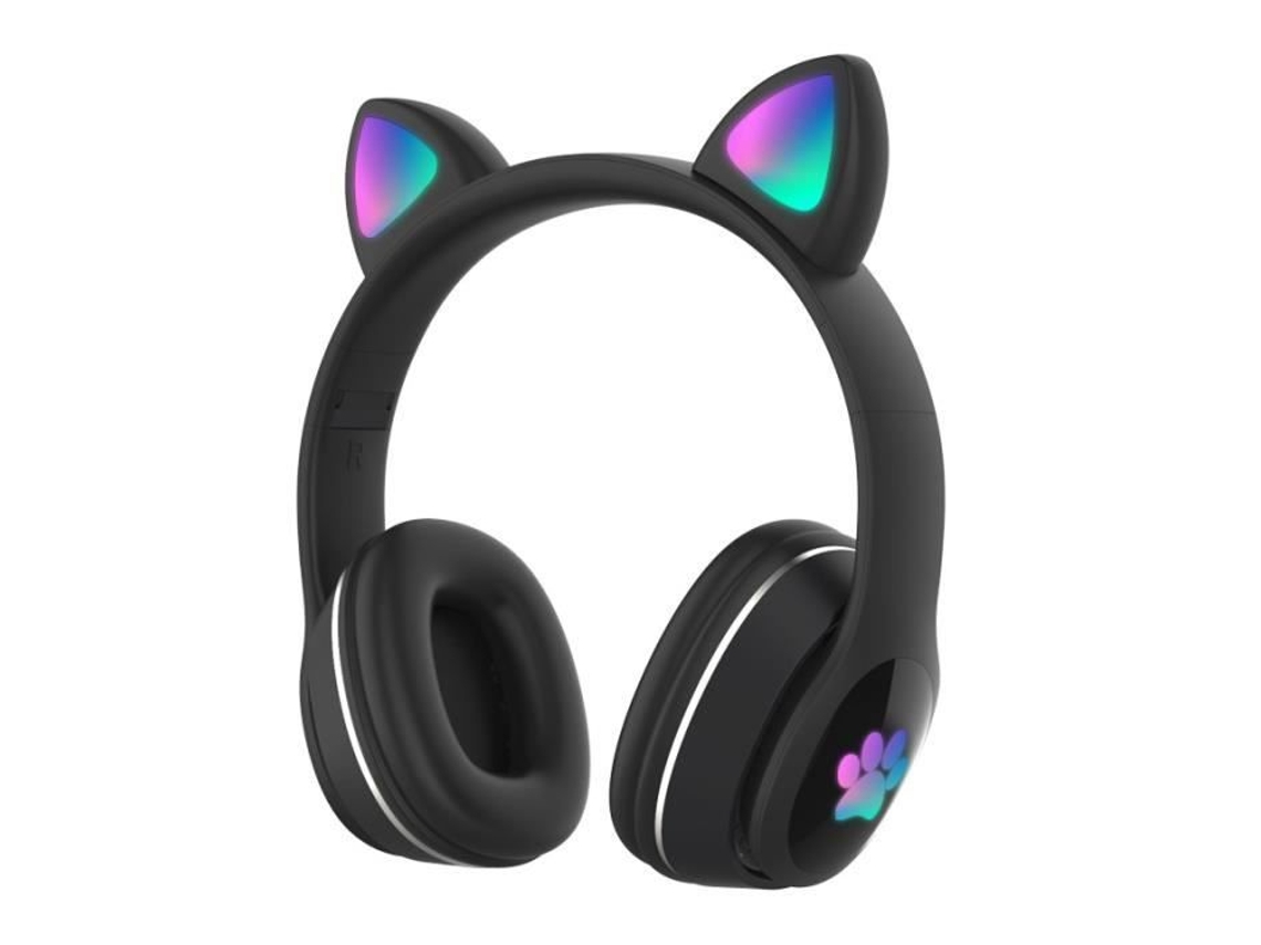 Fones de Ouvido Bluetooth com Orelhas de Gato S com Led Tecnologia Sem Fio Preto