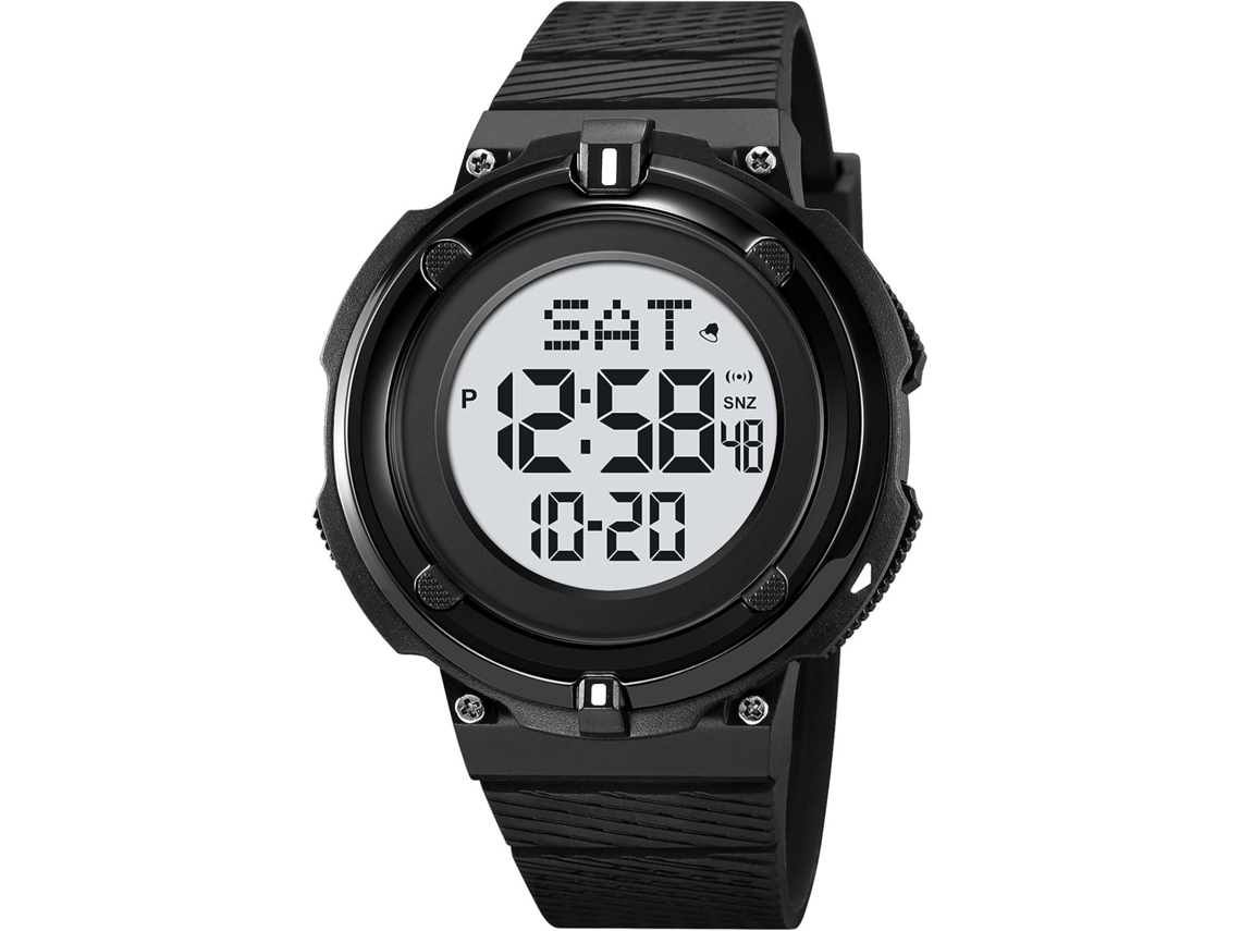 Lurelia Relógio Digital Desportivo, Visor Digital, Led, Cronómetro, Alarme, Data/calendário, 12/24h, Resina, Abs, Resistente À Água 50m, Preto, Branco