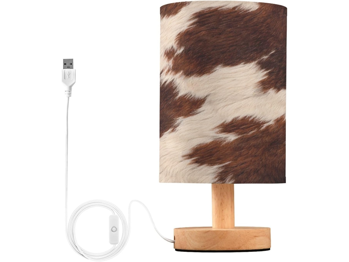 Abajur De Cabeceira Em Couro Bovino Com Led, Compatível Com Portas Usb E Cúpula De Tecido, Ideal Para Quarto, Sala De