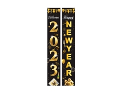 Guirlanda de Porta 2023 LAXISCREED para Ano Novo, Decoração de Balões Preto e Dourado, Tecido Polyester 100d