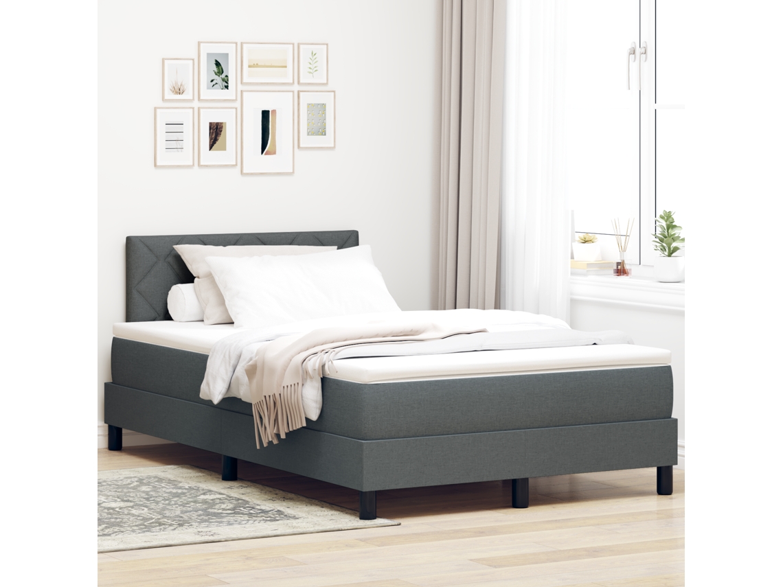 Cama Box Com Colchão Led Cinza Escuro 120x190 Cm Tecido