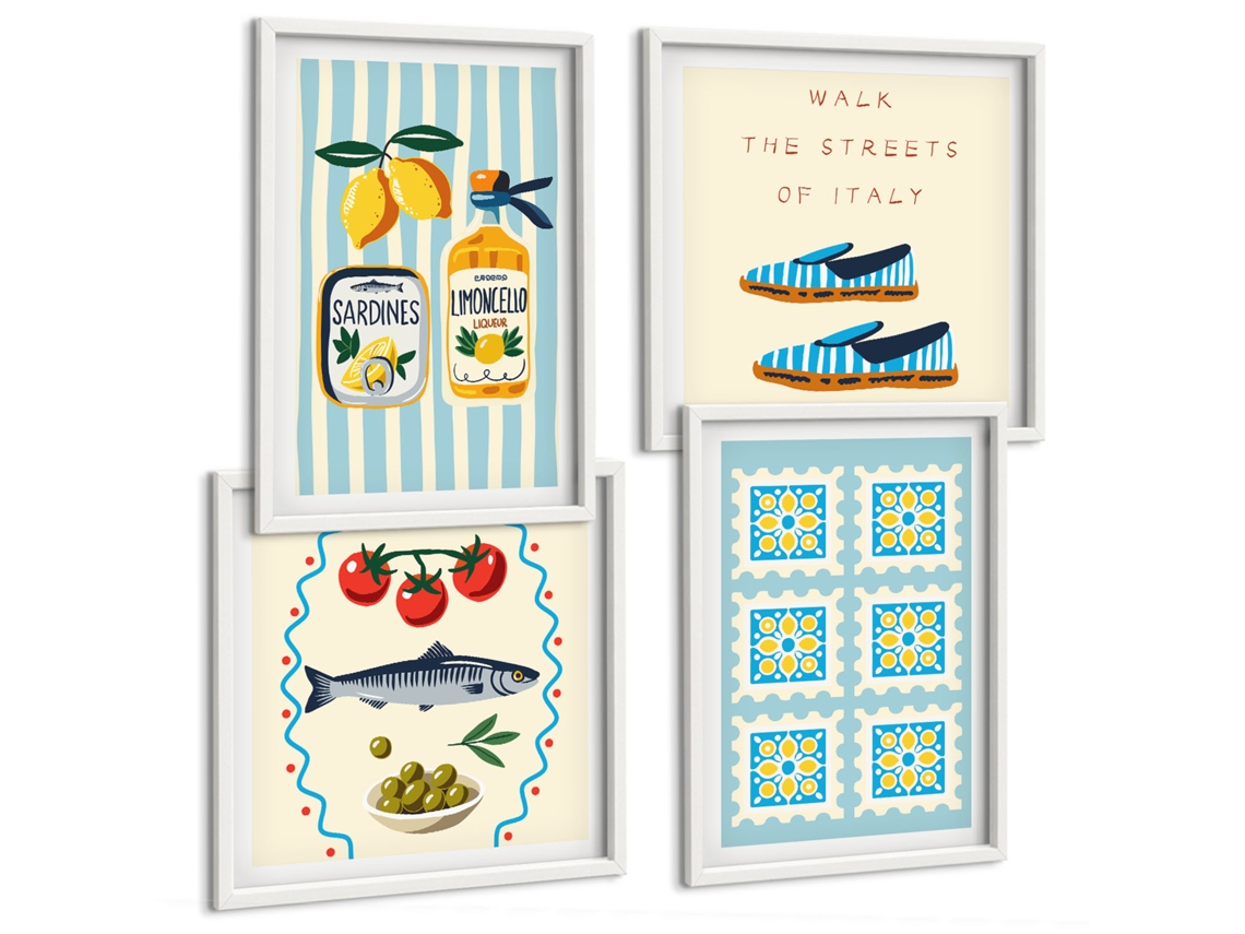 Composição De Quadros Férias Italianas Amalfi Capri Espelharte (4 Peças)