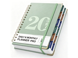 2027-daily Planner Leather Coil Binding A5 Notebook English 160-sheets Notched Edge Green