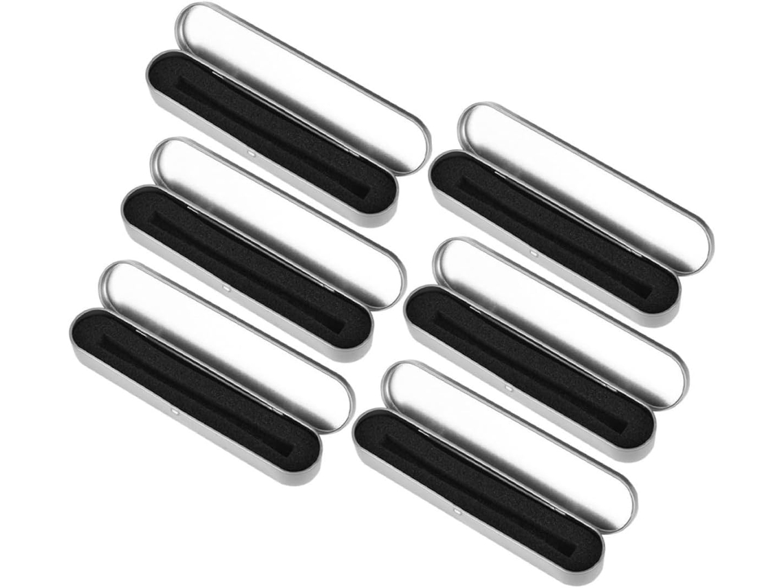 Estojo Multifuncional De Metal Para Lápis E Canetas, Prateado, Compacto E Resistente.