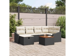 Vidaxl Conjunto De Sofá De Jardim 7 Pcs Preto Rattan Sintético