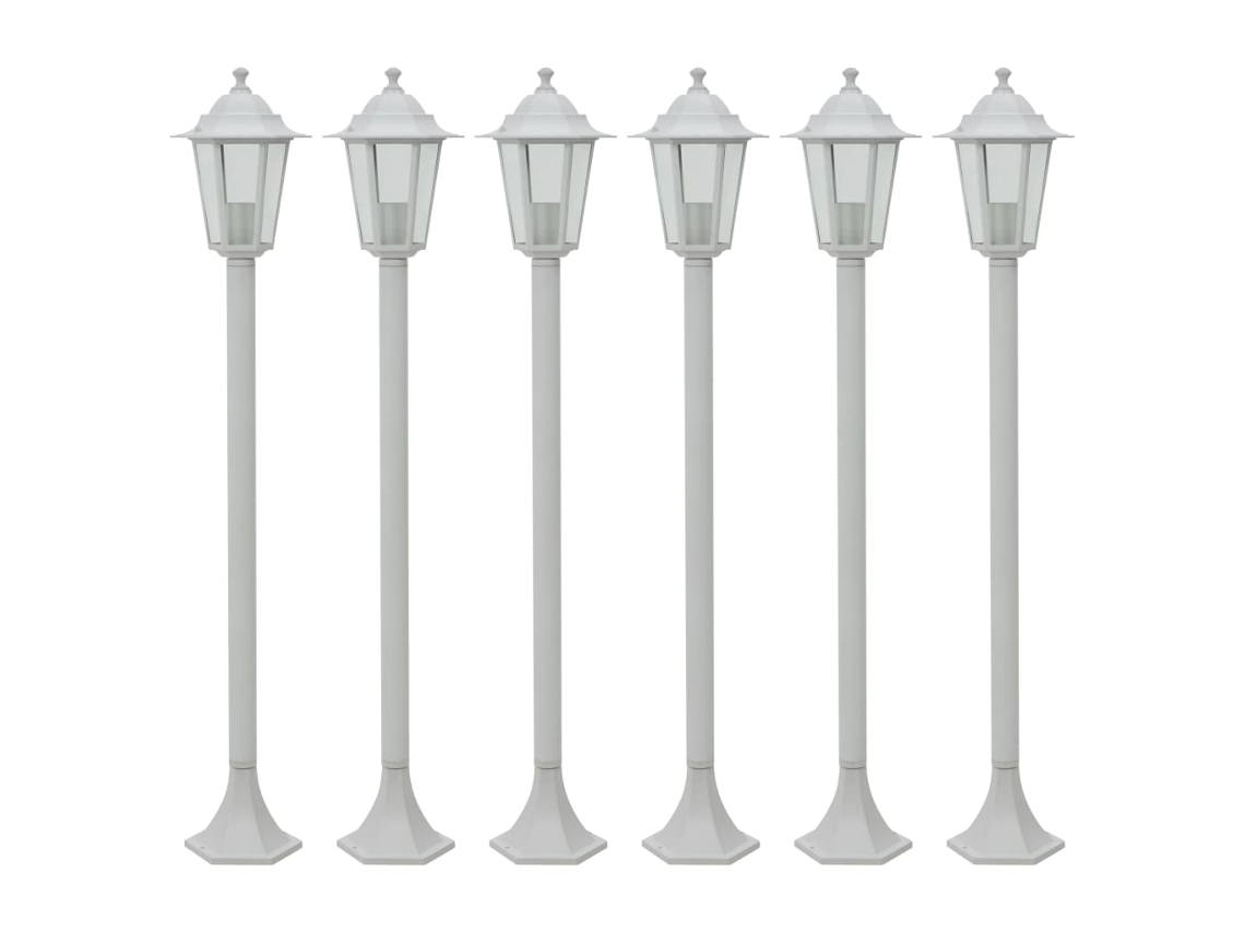 Vidaxl Candeeiros De Pé Para Jardim 6 Pcs E27 110 Cm Alumínio Branco