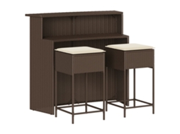 Maison Exclusive - 3 Pcs Conjunto De Bar P/ Jardim Com Almofadões Vime Pe Castanho
